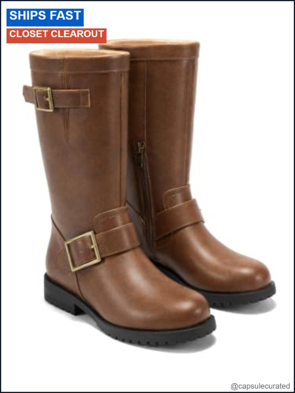 Women's Mid Calf Combat Boots Low Heel Zipper Biker Moto Boots Faux Leather